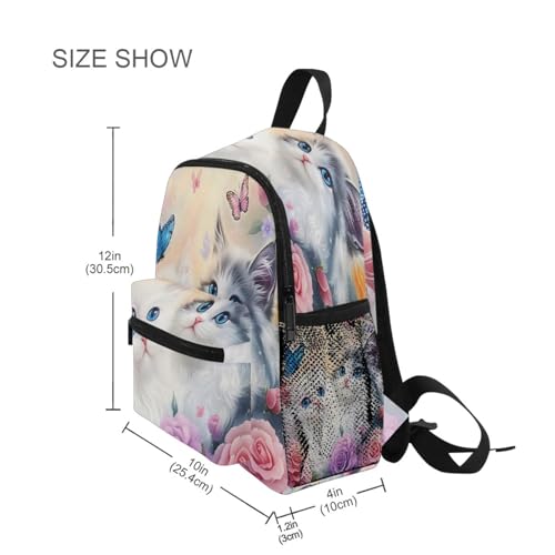ALAZA Toddler Backpacks for Boys Girls Cute Two Cats Butterfly Rose Kids Backpack with Chest Clip and Name Tag,M4