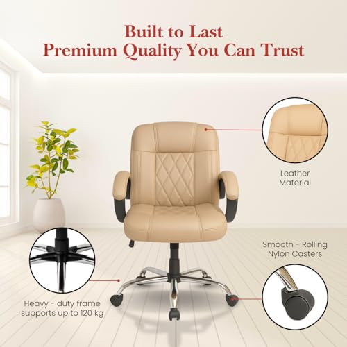 Image of activa Ergonomic Office Chair with Premium Leatherette & Padded Seat | Adjustable Height | Desk Chair for Work /Study | Chairs for Workstations (Galaxy, Beige)