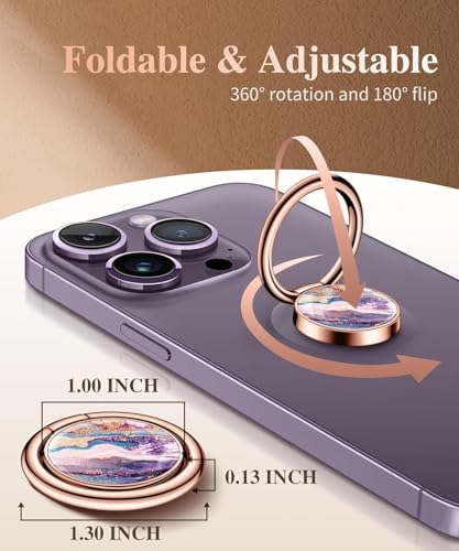 Image of Mizi Marble Cell Phone Ring Holder, Metal Kickstand Grip for Magnetic Car Mount Compatible with iPhone 16 /15 /14 /13 /12 Series & Galaxy S24 /S23 Ultra and Other Phones - Purple Sand