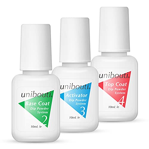 Nail Dip Powder Liquid Set with Base Activator and Top Coat, 10ml x 3, for Dipping Powder Manicure System, No Including Bond Primer Brush Saver, No Need UV/LED Lamp to Cured
