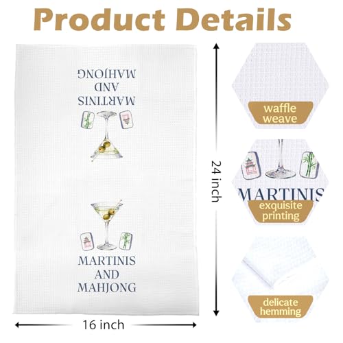 Image of Mahjong Martini Kitchen Towels - Martini Mahjong Gifts Decorative Waffle Dish Towels, Cocktail Gifts for Women Hand Towel, Cocktail Lover Gift Tea Towel, 16x24 Inch