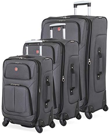 SwissGear Sion Softside Expandable Roller Luggage, Dark Grey, 3 Piece Set (21/25/27)