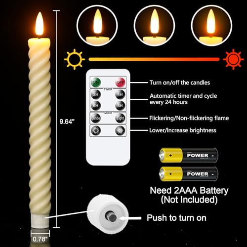 Velas en espiral parpadeante con temporizador remoto y luces LED texturizadas de 9.6 pulgadas 2