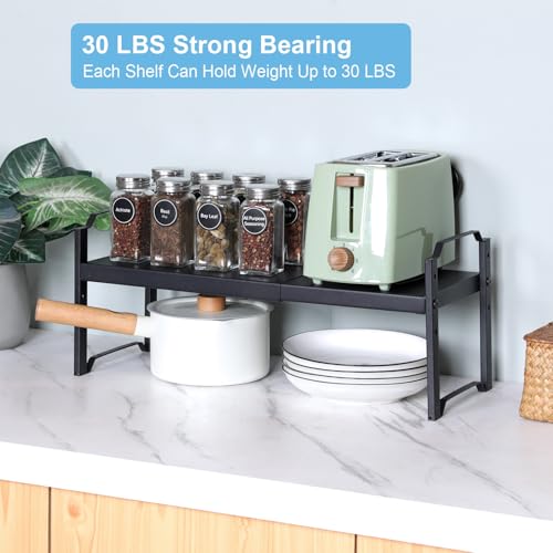 Image of 1 Pack Expandable Cabinet Countertop Shelves, Stackable Shelves Organizers For Kitchen Cabinet Countertop Storage, Adjustable Counter Cupboard Pantry Organizer Shelf Rack Stand, Length:25.5 inch