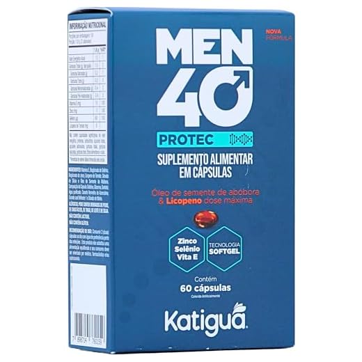 Katiguá, Men 40 Protec, Óleo de semente de Abóbora, Licopeno em dose Máxima, Zinco + Selênio e Vitamina E, Sem sabor, Para Homens, 60 Cápsulas Soft Gel • 30 doses, Azul