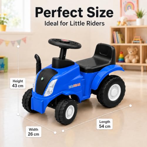 Image of kidsROAR Push Ride On Car for Kids 1-5 Years | Baby Push Car with Music, 3D Lights & Backrest | Premium Ride On Toy Supports Up to 35kg (Tractor, Blue)
