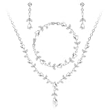 Yaletis Bridal Cubic Zirconia Jewelry Set for Bride Bridesmaid Teadrop Leaf Vine Pendant Necklace Earrings Bracelet Set for Wedding Party Prom Bridesmaid Bride Gift