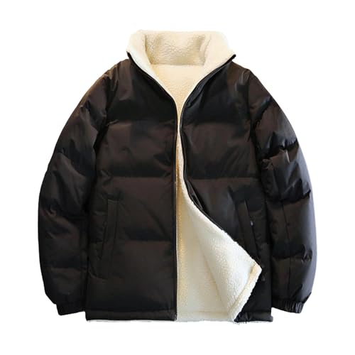 Slxbear Chaqueta acolchada reversible de invierno para hombre, parka de forro polar, abrigos de ocio, cuello alto, ropa exterior, ajuste holgado, resistente al viento, acolchado térmico, talla S-3XL