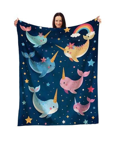 Magical Narwhal Unicorn Blanket - Whimsical Sea Creatures Design - Perfect for Kids' Room & Imaginative Play - Soft and Comfortable for All Seasons