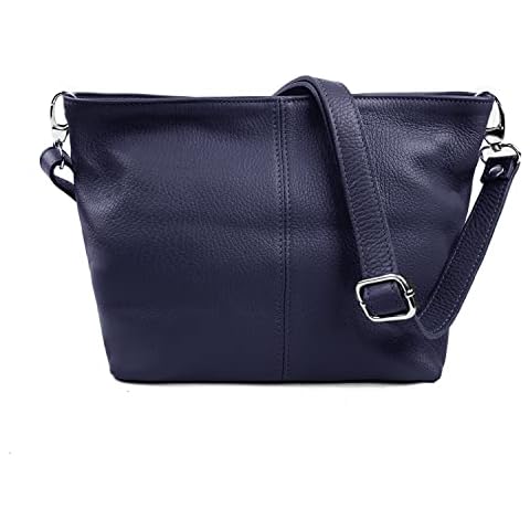 Woodland Leather 100% Genuine Leather Italian Shoulder bag for women, Black handbag/shoulder bag with adjustable strap for ladies, Designer ladies bags with compartments (Navy) Cover