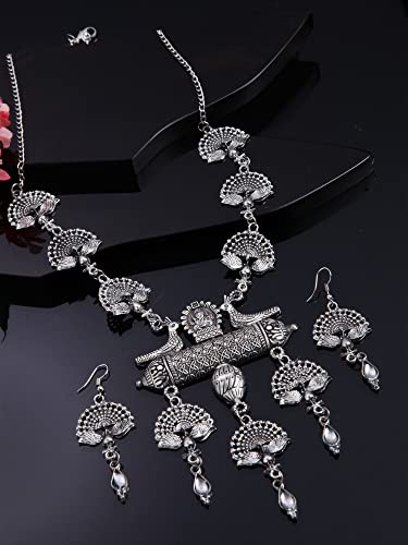 Shining Diva Fashion Latest Stylish Traditional Oxidised Silver Necklace Jewellery Set for Women (13160s) - Image 7