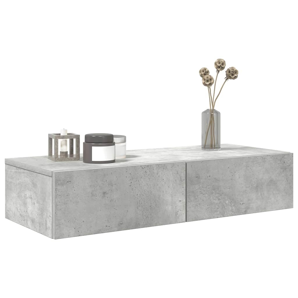 Estante de pared flotante con drawers, 80 x 33 x 17 cm, material derivado de madera gris concreta, almacenamiento montado para ahorrar espacio para dormitorio, decoración de la sala de estar