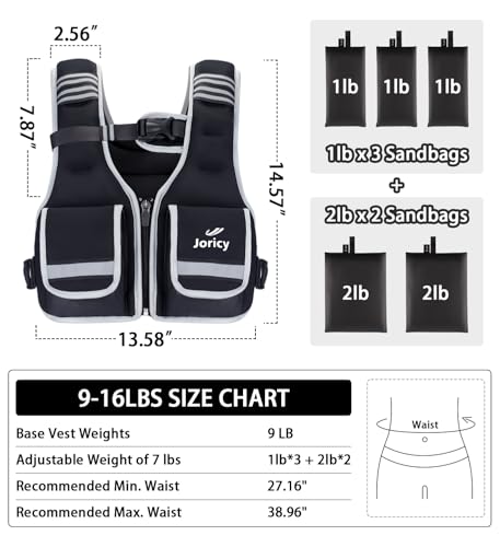 Weighted Vest Woman Men 5-12lb/9-16lb/17-24lb/23-30lb Body Weight Vest with 5 Adjustable Weights Weighted Vests with Zipper Women Rucking Vests for Walking Running Strength Training Workout (Black, 9-16 lbs)