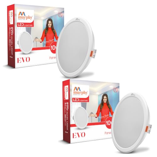 Image of Murphy EVO 10W Round LED Panel Light | 3000K Warm White| Recessed Ceiling Light | 1000 Lumens | 100mm Cutout | BIS Approved | 4kV Surge Protection | 2-Year Warranty | Pack of 2