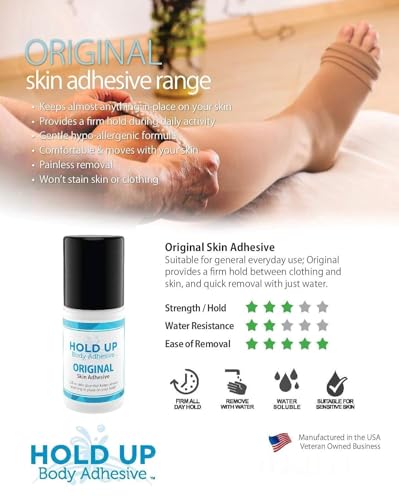 Hold Up Body Adhesive Original Roll-On – Body Glue for Dancers, Skin Adhesive for Compression Stockings, Sock Glue for Costumes, Lingerie, Cosplay, Fashion & Support Wear – 2 oz Bottle (2)