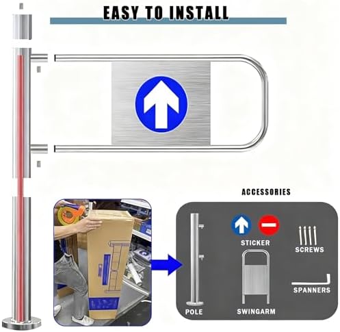 Automatic Swing Gate for Supermarkets, Self-Closing One-Way Pedestrian Door, Manual 90° Entrance Gate, Durable Industrial Fence Access Gate with Post Mount, Left (50cm/19.6in)