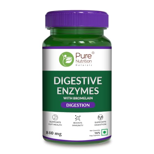 Image of Pure Nutrition Digestive Enzymes with Bromelain 840mg | Digestive Enzyme Supplement with Amylase, Lipase, Protease, Cellulase & Lactase | Supports Digestion & Nutrient Breakdown | 90 Veg Capsules