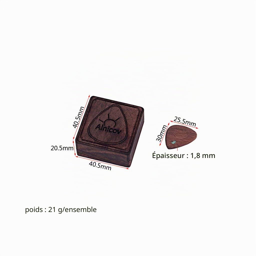 Alnicov Boîte de rangement en bois pour médiator de guitare en forme de cœur avec 1 médiator en bois, marron