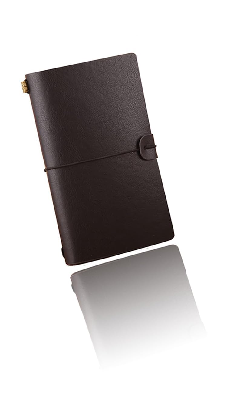 Sweet seven Travel Journal Notebook in Genuine Leather - Vintage Style Diary with Replaceable Pages - 4.72 X 7.87 inch (Black)