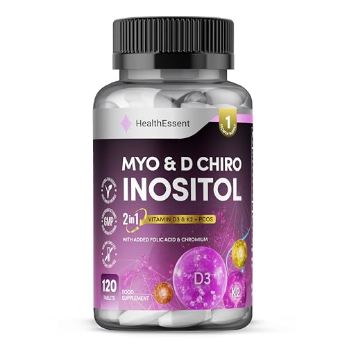 PCOS Chewable Supplement, Myo and D Chiro Inositol with Folic Acid and Chromium, 2000mg for Fertility and Hormone Balance for Women - 120 Tablets by HealthEssent
