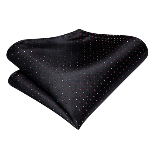Image of Dubulle Mens Black Red Tie and Lapel Pin Woven Silk Red Dots Casual Necktie for Men Pocket Square Cufflinks Wedding Party
