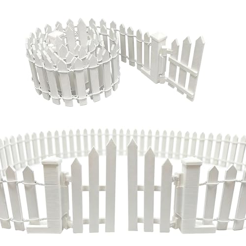 Cyraft 35-inch Miniature Fairy Garden Picket Fence with a Gate, White Wooden Fence for Dollhouse, Mini Village Landscape, DIY Project, Plant Pot