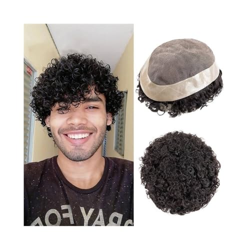 Prothèse capillaire masculine anti-calvitie cheveux humains bouclés 20mm contour PU