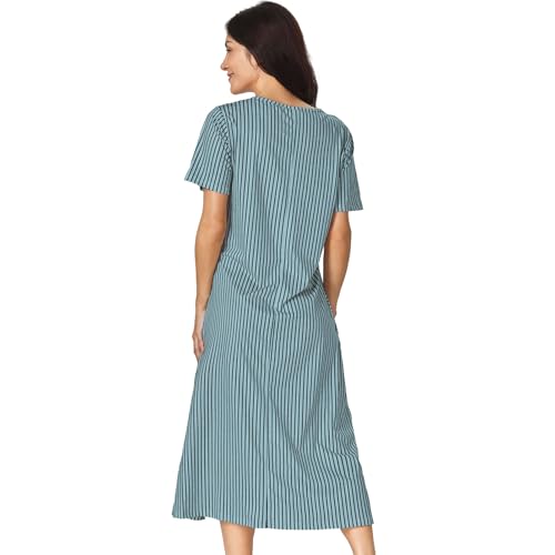 Image of Women's Casual V Neck Midi Tshirt Dress Boho 2025 Summer Short Sleeve Beach Dresses with Pockets