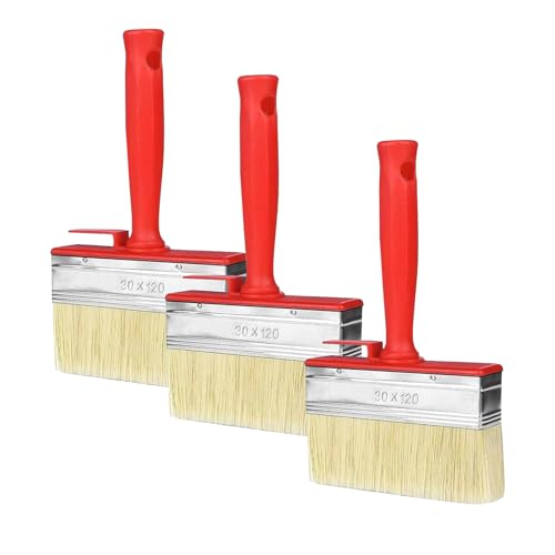 3 Stück Flächenstreicher Set, 120 x 30 mm Lasurpinsel Flachpinsel, Wandpinsel Malerpinsel Kunststoffborsten für Wand Möbel Zaun Holz Malen