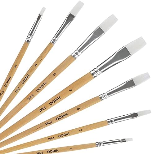 Koogel Paintbrush Set-7 Filbert Art Nylon Artist Painting Flat Brush Natural Wood for Professional Oil Acrylic Watercolor Gouache Painting (White Tip)