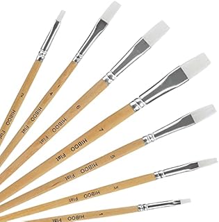 Koogel Paintbrush Set-7 Filbert Art Nylon Artist Painting Flat Brush Natural Wood for Professional Oil Acrylic Watercolor Gouache Painting (White Tip)