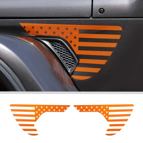 Image of JWWY Side Fender Vent Sticker US Flag Decals Vinyl Sticker Compatible with Jeep Wrangler JL JLU Gladiator JT 4xe 2025-2018 2pcsOrange