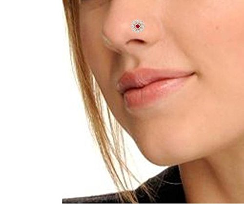 PeenZone Rose Gold 92.5-925 Sterling Silver Flower Round Shape Cubic Zirconia Prong Setting Nose Pin Stud for Women Girls 1