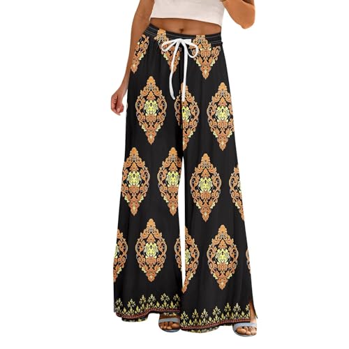Pantalones de playa para mujer, pantalones de verano, ligeros, pantalones de pierna ancha, pantalones de ocio, cintura alta, monocolor, pantalones de verano, pantalones de tela, transpirables, cómodos