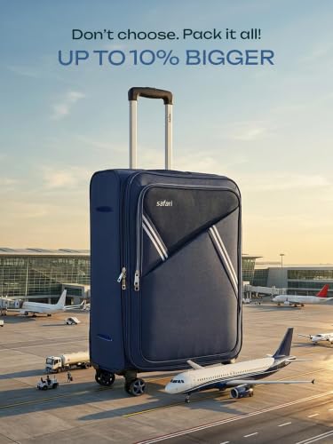 Image of Safari Swift Neo Set of 3 Cabin, Medium & Large Soft Luggage Trolley Bag with Dual Wheels, Polyester, Expandable, 8 Wheels, Travel Bag, Suitcase for Travel, Trolley Bags for Travel, Blue