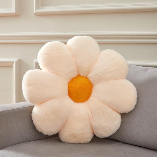 Ailive Large 21.6" Peach Flower Pillow Floor Pillow & Office Chair Cushion – Faux Rabbit Fur Plush Decorative Pillow, Comfortable Gift for Girls Adults