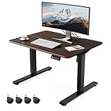 ERGOMAKER Low Height Adjustable Desk with Lockable Wheels, Lifts 18.9'-29.5', 31.5' x 23.6' Electric Small Standing Desk with Splice Board for Home Office & Short People(Black Frame, Walnut Desktop)