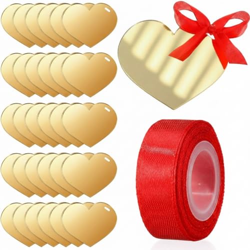 Acellegic 30 Pcs Valentine Acrylic Mirror Heart Place Cards, Blank