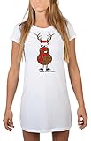 Goodman Design Nachthemd mit Weihnachtsmotiv - Rentier mit Mütze und Schal - Geschenkidee Farbe: Weiss