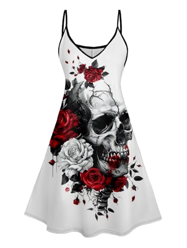 DRESSFO Matchable Couples' Outfit Rose Skull Print Men's Shirt Or Women's Spaghetti Strap Dress2