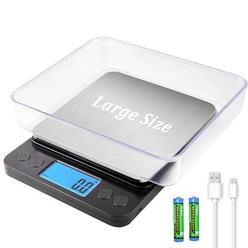 MEIYA Food Scale Grams and Ounces, Plus Size Digital Kitchen Scale for Cooking Baking, 5kg/0.1g High Accurate Gram Scale with USB Charging, 2 Tray, LCD Backlit Display, Stainless Steel Pan Easy Clean