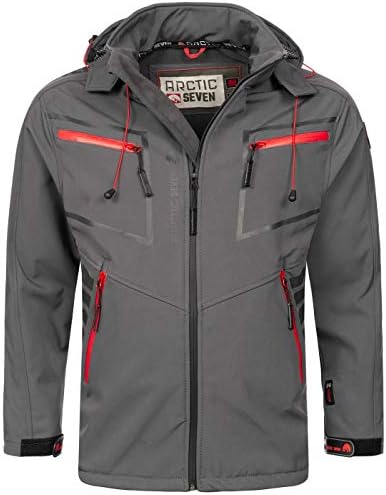 Arctic Seven AS088 Softshelljas voor heren, functionele jas, outdoor regenjas, ademende fleece binnenvoering, rood, M
