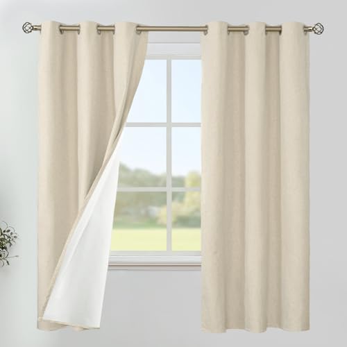 Image of YoungsTex Natural Linen 100% Blackout Curtains 63 Inches Long, Thermal Insulated Black Out Drapes with Grommet Full Room Darkening for Living Room Bedroom Windows, 2 Panels, 42 X 63 Inch