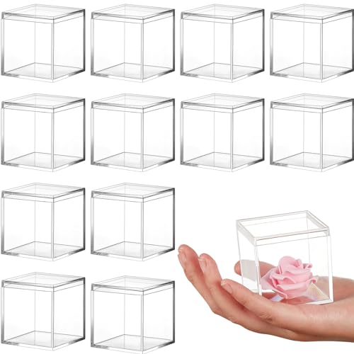 Image of Juexica 12 Pcs Clear Acrylic Boxes with Lid,Square,1.8 x 1.8 x 1.8 | Clear Plastic Boxes with Lids for Organizing and Displaying Jewelry, Candy, Crystals, Crafts, Party Favors and Collectibles