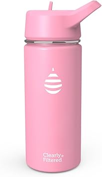 Clearly Filtered Water Bottle | Removes 200+ Contaminants, Double-Wall Insulated Stainless Steel, BPA/BPS Free, Phthalate Free, Filters Flouride Lead Chlorine 16oz, Bubble Gum