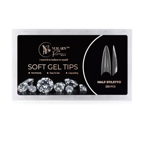 Yuslaidy Soft Gel Nail Tips 256pcs – Full Cover Extensions Square Almond Stiletto Coffin – Tips de Uñas para Extensión – Uñas Poligel Acrylic Soft Nail Extension Kit para Salón y Casa