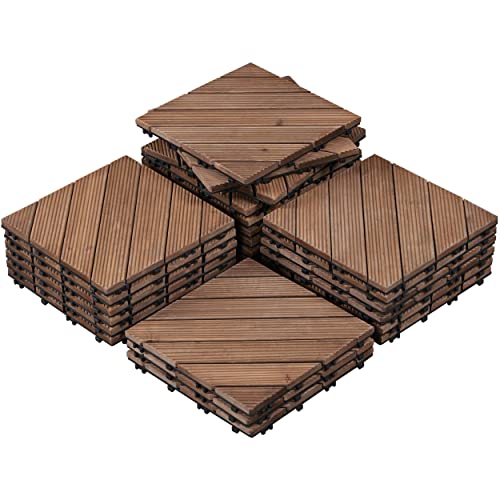 Yaheetech 27 Pcs Fir Wood Flooring Tiles, Interlocking Wood Decking Tiles & Diagonal Design Easy Flooring Indoor & Outdoor for Patio Garden Deck Poolside Balcony, 12 x 12in