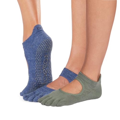 Image of Toesox Women's Bellarina Full Toe Grip Socks - Multi Pack Non-Slip Pilates Yoga Barre Socks