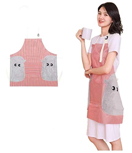 Image of KPNG Waterproof & Adjustable Durable Stripe Chef Bib Apron with Convenient Pocket and 2 Side Coral Velvet Towels Stitched, for Home Kitchen, Grill, Cooking, Restaurant. (Green, 2)
