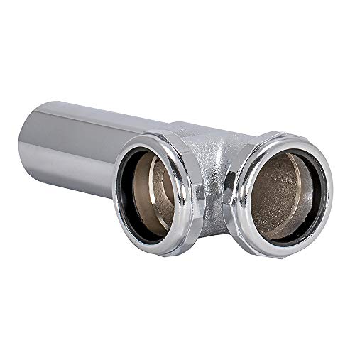 Image of EZ-FLO 22-Gauge Cast Brass End Outlet Tee for Tubular Drain Applications, 1-1 /2 Inch Tee with Baffle, Slip Joint Connection, Chrome, 35134